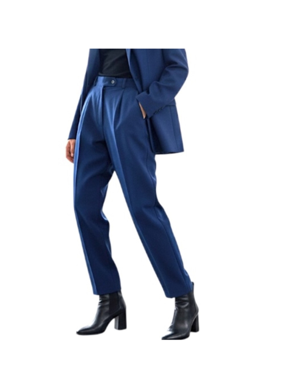 Vintage 80s 90s minimalist blue pleated straight leg old money trousers 8